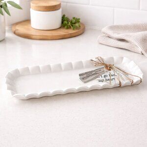 Mud Pie Ceramic Bacon Tray | White Farmhouse Countertop Tray | Long Rectangular